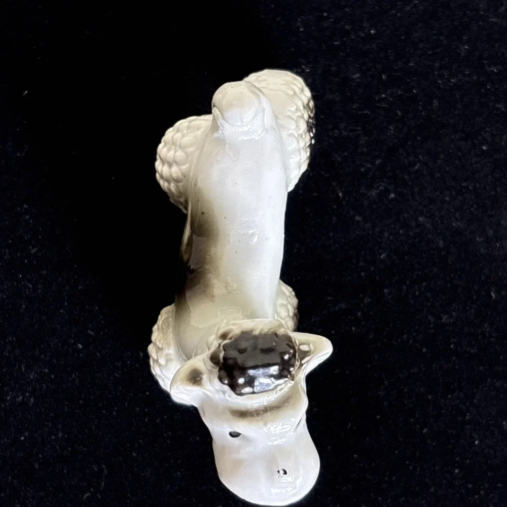 Vintage Poodle Figurine Ceramic / Porcelain Made in Japan White w/black TopKnot